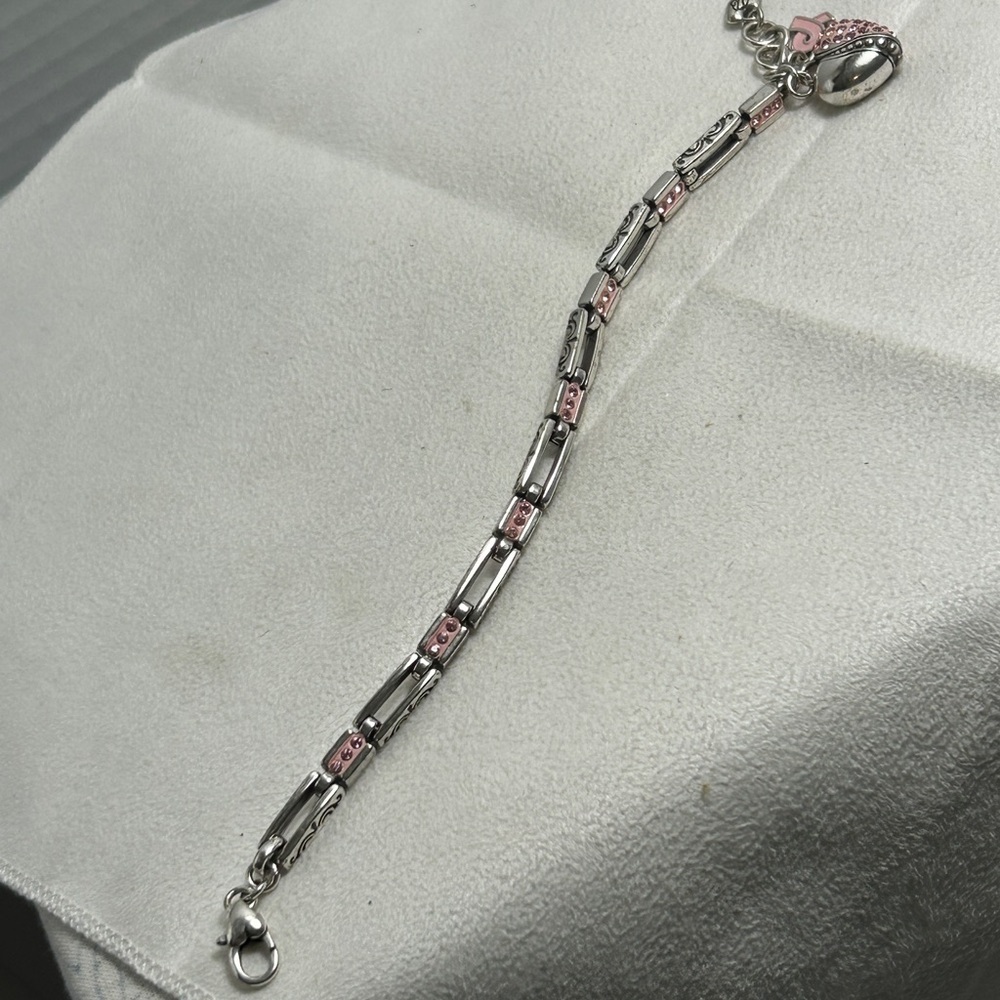Brighton Power of Pink Bracelet Silver Plated Pink Crystals Heart Charm 8" - Picture 3 of 8